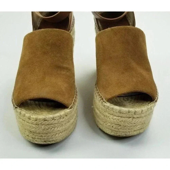 Marc Fisher 9.5M Adalyn Espadrille Platform Wedge Heel Ankle Strap Cognac Suede - Picture 5 of 12